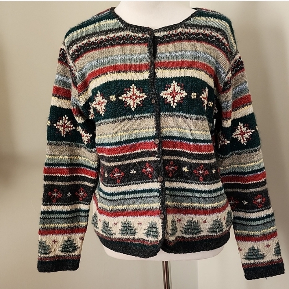 David Brooks Wool And Silk Mix Knit Cardigan Vintage Fair Isle, M